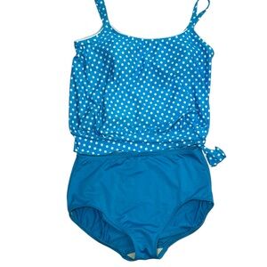 Vintage Gabar Blue‎ Polka Dot tankini bikini Swimsuit 12 (mod sz 8) pinup girl